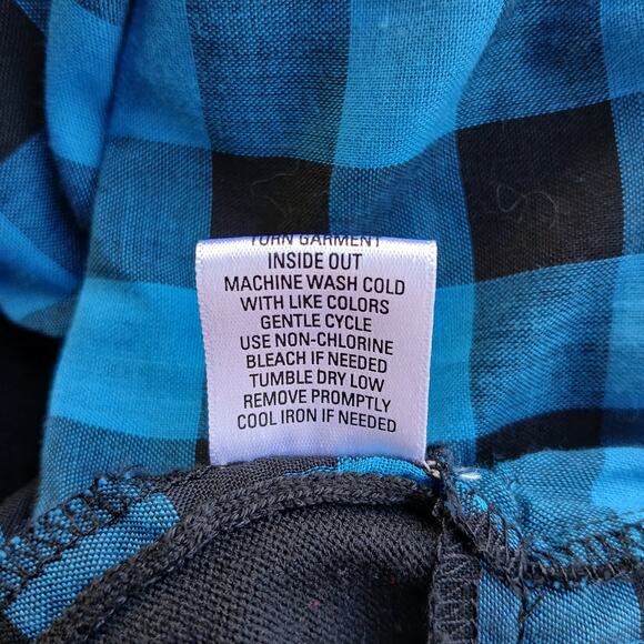 GNW Indigo Teal Layered Look Cardigan Blouse L plaid pintuck tunic roll sleeve - Picture 9 of 16